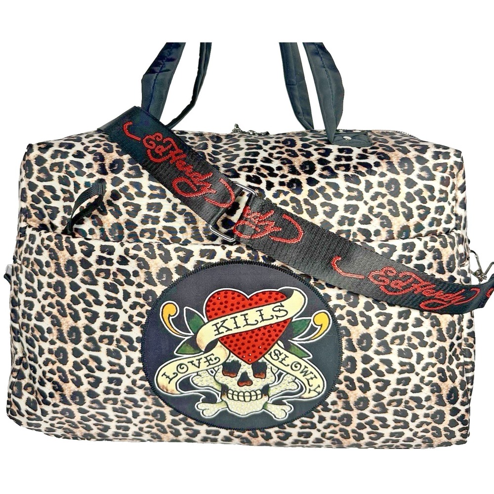 Ed Hardy Leopard Cheetah Weekender Duffle Bag Skull‎ Heart Love Kills Slowly